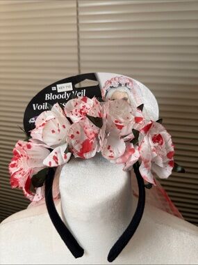 Bloody Veil Floral Headband - White with Red Splatter